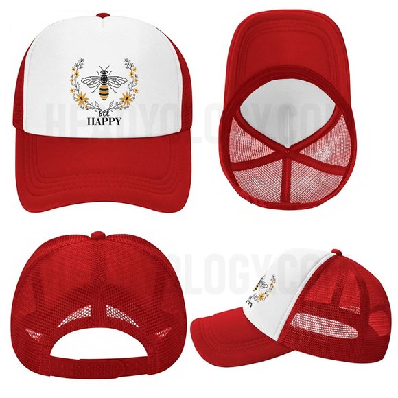 Be Happy Hats Bee Happy Baseball Hats With Bee Inside Flower Enjoying Nectar - Picture 13 of 16